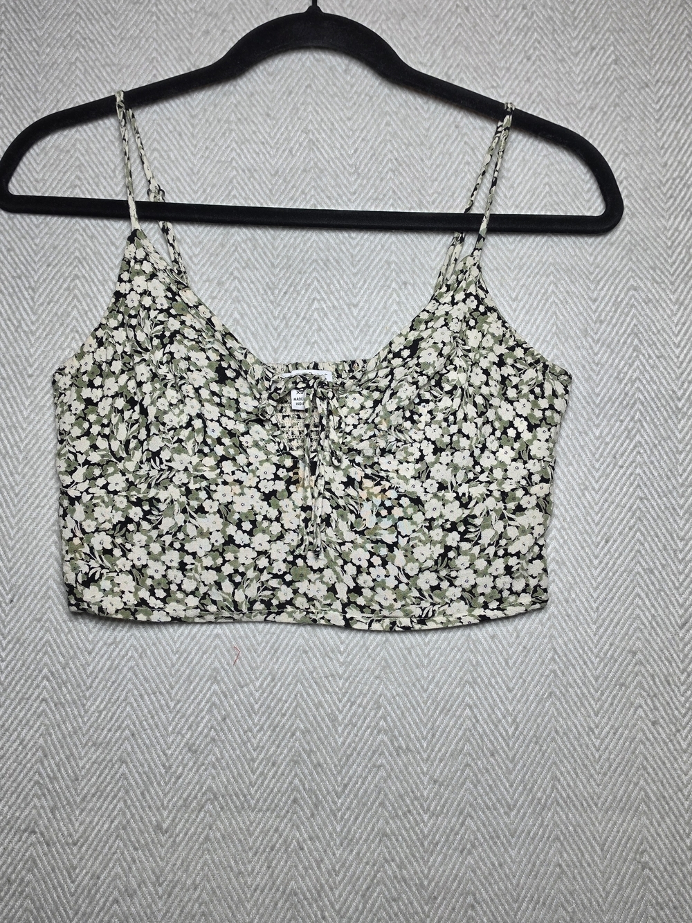 Patrons Of Peace Floral Tie-Front Cropped Cami Top Womens XS Green/White